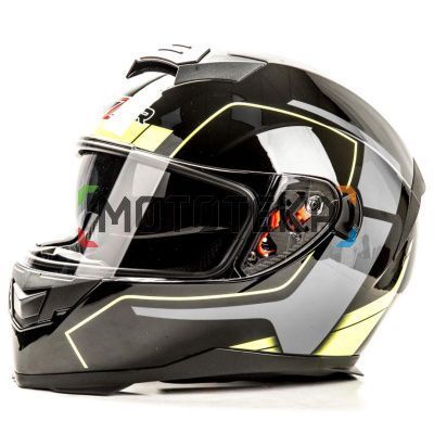 Шлем мото интеграл HIZER (Хайзер) J5318 (M) #1 black/yellow (2 визора)